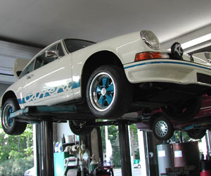 73 Porsche RSR clone, a track car, on the hoist at Van's Garage